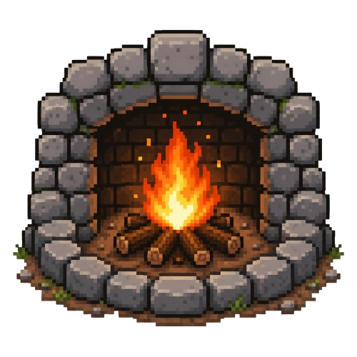 Pixel fireplace representing the Fyron open-source research toolkit.